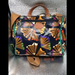 Fossil Canvas Coated Tropical Flower Dark Blue Cross Body Shoulder Bag Purse